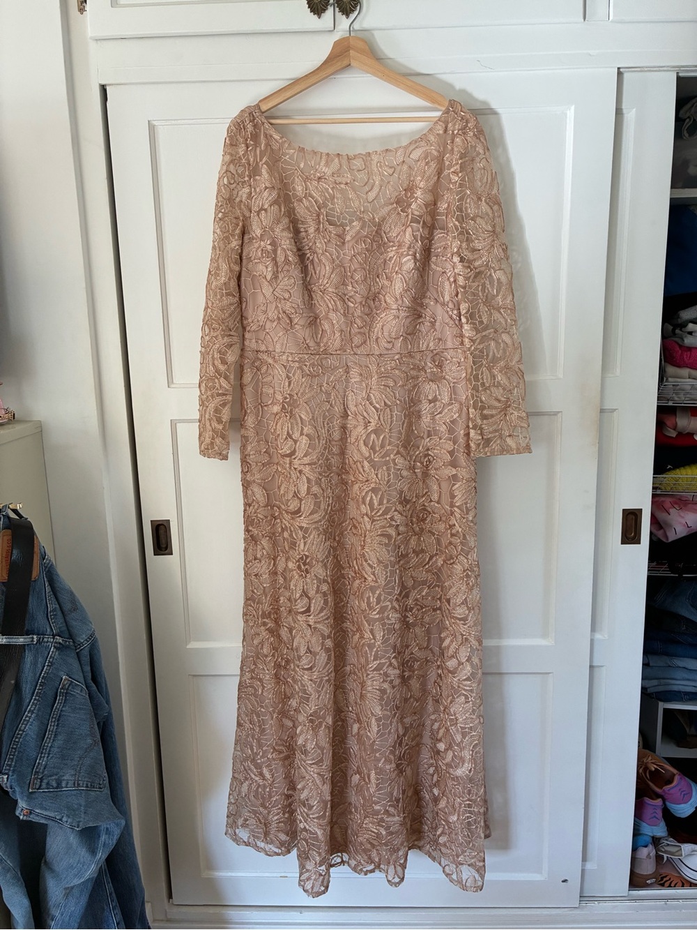 JS Collections Blush/champagne Long Sleeve Lace Gown “mother of the groom”